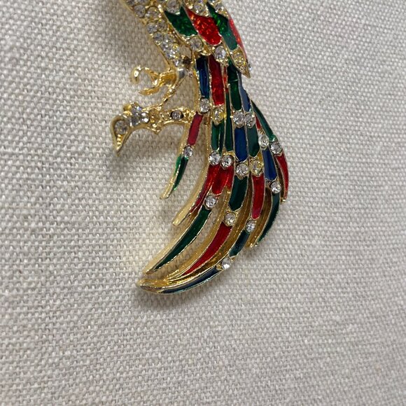 Vintage Enamel Rhinestone Peacock Brooch Pin Multicolor Bird Novelty - Picture 2 of 12